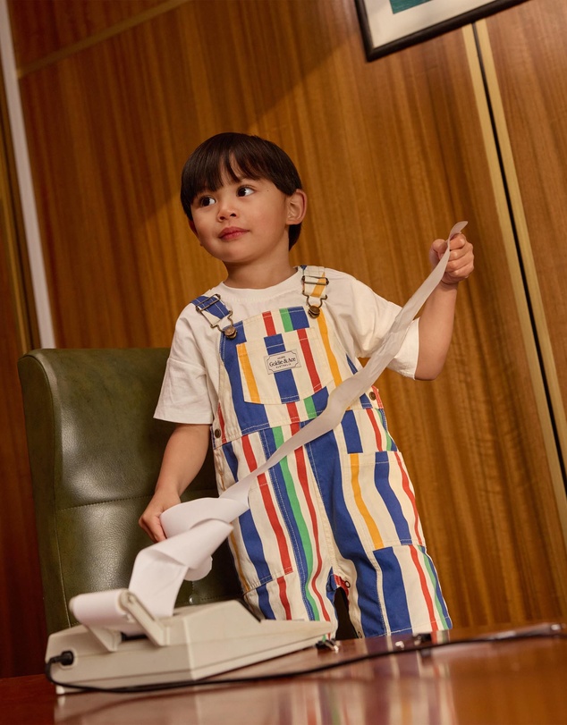 Goldie + Ace - 90s Bold Stripe James Denim Pocket Overalls - Babies-Kids