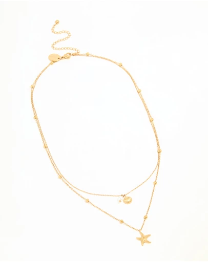 Lovisa - Waterproof Gold Plated Stainless Steel Star & Shell Layered Necklace