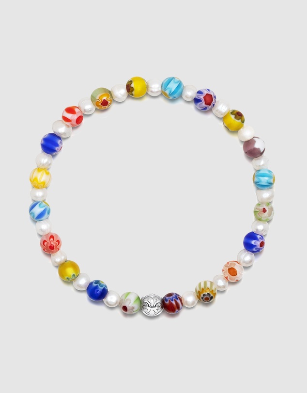 Nialaya Jewellery - Men's Pearl Wristband with Hand-Painted Glass Beads