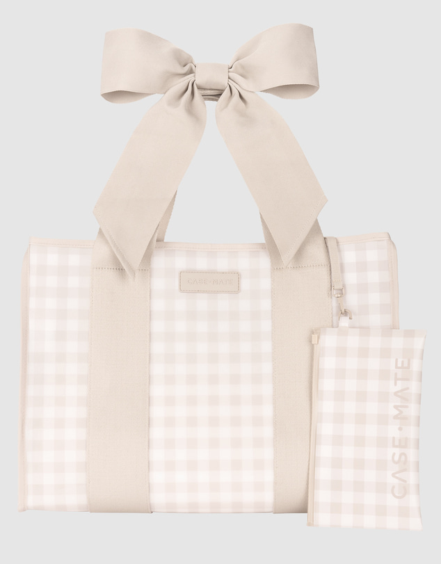 Case-Mate - Case-Mate Latte Gingham Bow Tote w/ Phone Pouch