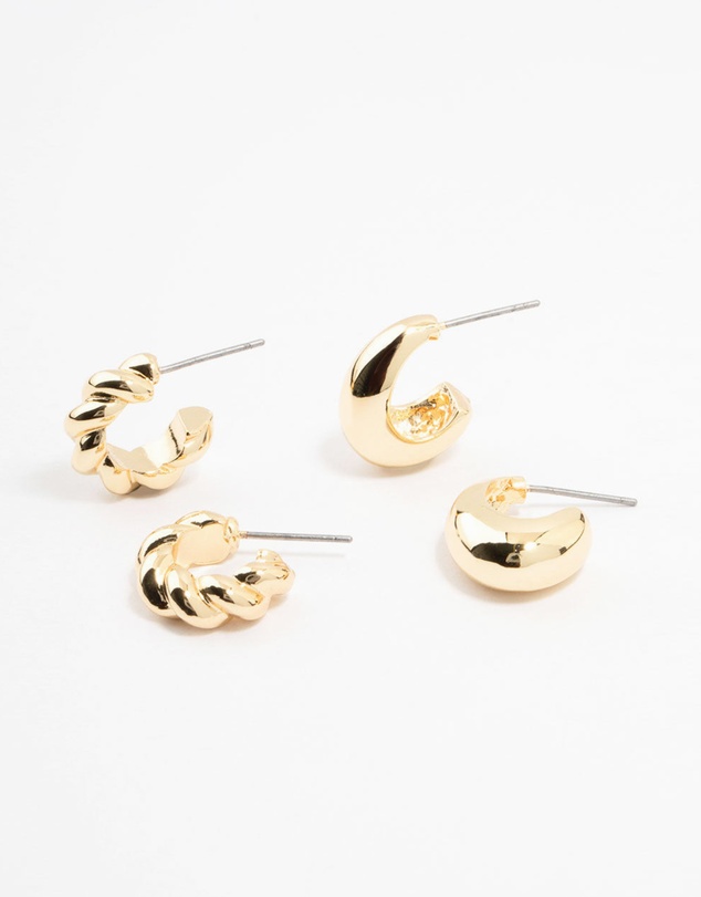 Lovisa - Gold Plated Twist & Smooth Hoop Earrings 2-Pack
