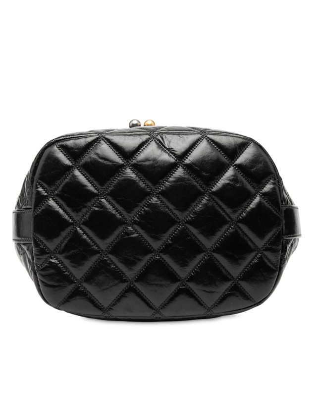 Pre-Loved by Azura Reborn - Pre-Loved Shiny Aged Calfskin CC Chain Drawstring Bucket Bag