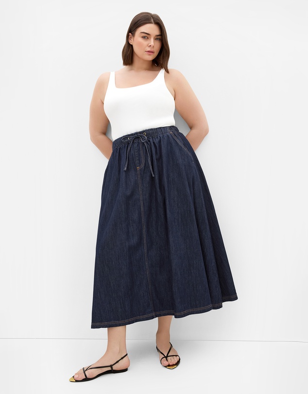 City Chic - Plus size Tiana Cotton Denim Maxi Skirt - dark wash