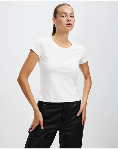 Honey and Beau -  jersey slim fit top with cap sleeves in white