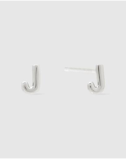 Wanderlust + Co - Alphabet Bubble Silver Stud Earrings - Letter J
