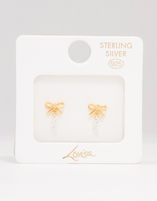 Lovisa - Gold Plated Sterling Silver Bow & Pear Earrings