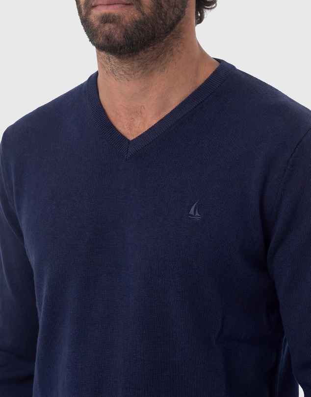 Coast Clothing - V-Neck Cotton Jumper - Navy