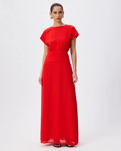 Tussah - Calliope Boat Neck Ruched Detail Maxi Dress