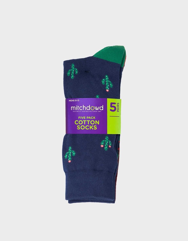 Mitch Dowd - Mens Frontier Follies Cotton Jacquard Crew Sock 5 Pack - Multi
