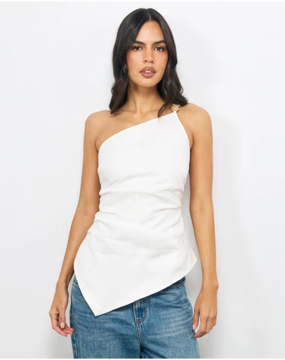AERE - Fleur Asymmetric One Shoulder Bead Top