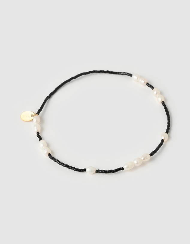 Arms Of Eve - Poppy Pearl and Glass Beaded Anklet - Black