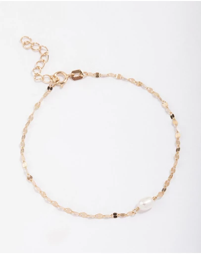 Lovisa - Gold Plated Sterling SIlver Freshwater Pearl Chain Bracelet