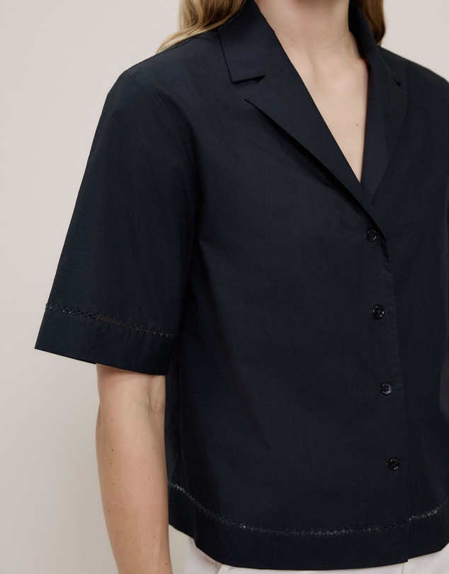 Trenery - Poplin Lattice Trim Short Sleeve Shirt in Black