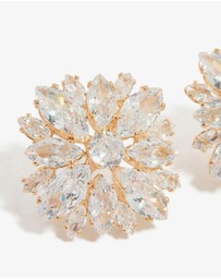 Lovisa - Gold Cubic Zirconia Statement Flower Stud Earrings