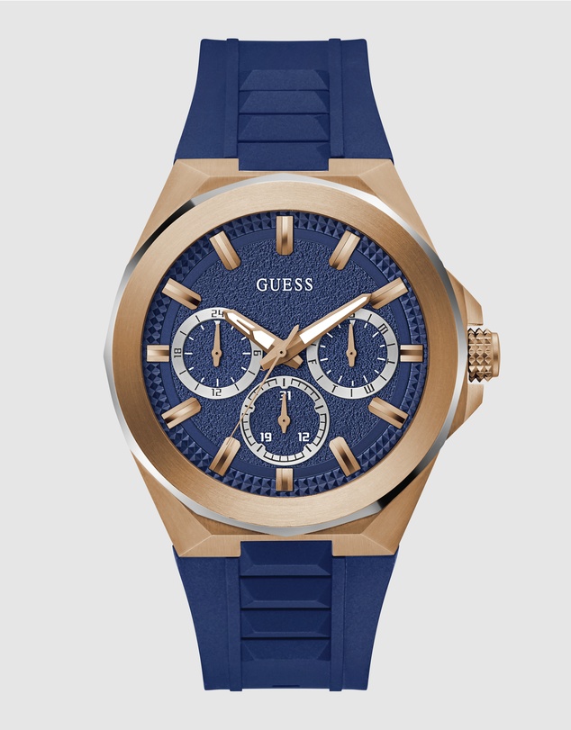 GUESS - GUESS Dashboard Rose Gold-Tone Case Blue Silicoen Strap