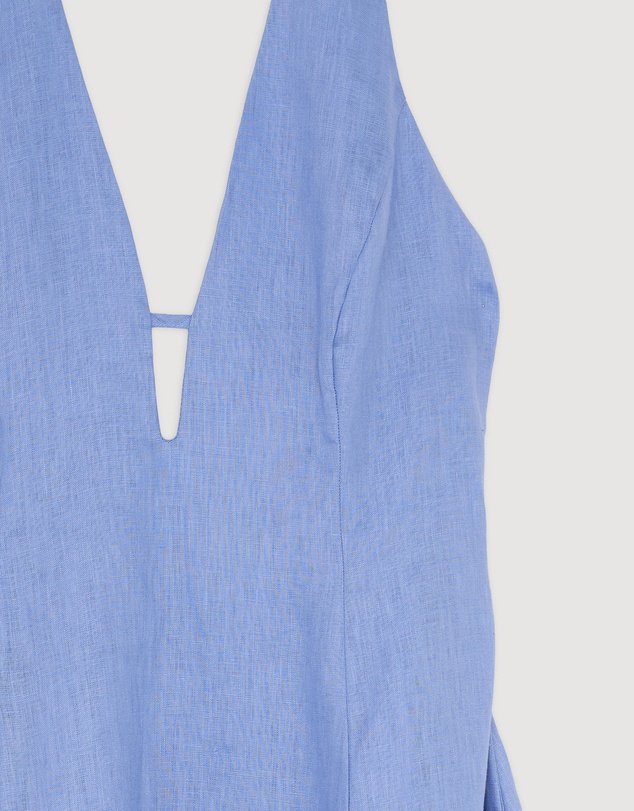 Revibe - Repaired AERE Odele Linen Halter Midi Dress - AU 14