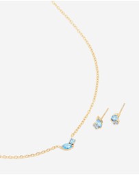 Lovisa - Waterproof Gold Plated Stainless Steel December Cubic Zirconia Blue Birthstone Necklace & Earrings Set
