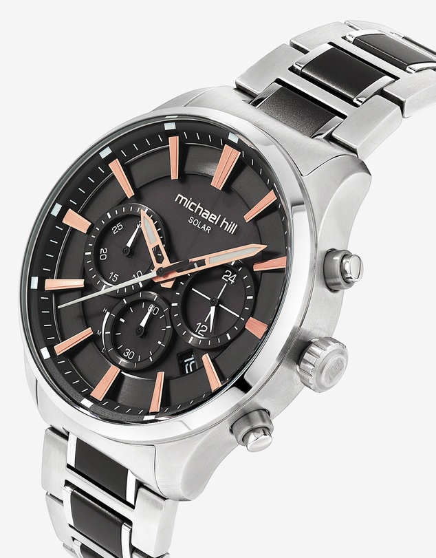 Michael Hill - Solar Powered Men's Watch with Black Tone in Stainless Steel