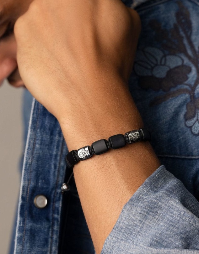 Nialaya Jewellery - The Dorje Flatbead Collection - Matte Onyx and Silver
