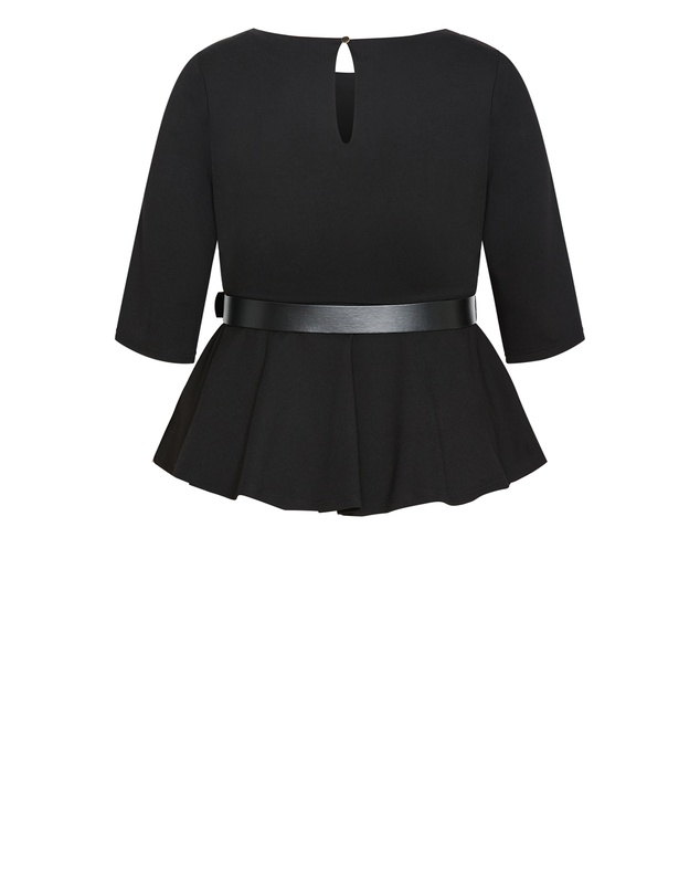 City Chic - Plus size Paige Belted Peplum Top - black