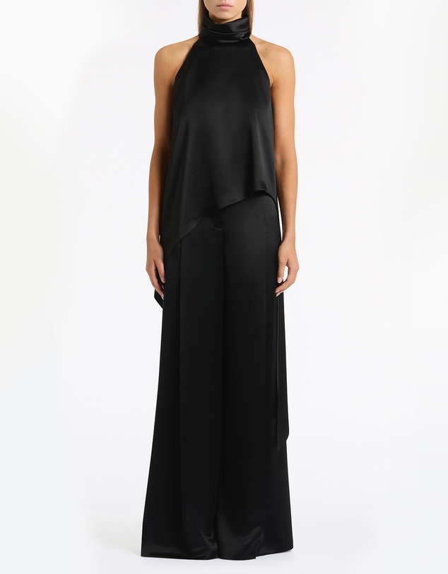 Carla Zampatti - Black Satin Acetate Draped Asymmetric Top