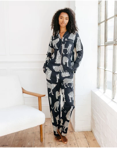 Chelsea Peers - Organic Cotton Leopard Print Long Pyjama Set