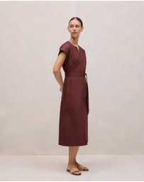 Trenery - Cotton Poplin Cap Sleeve Belted Dress in Espresso
