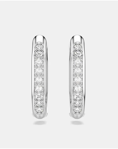 Swarovski - Dextera Hoop Earrings, Octagon Shape, Round Cut, Small, White, Rhodium-Plated