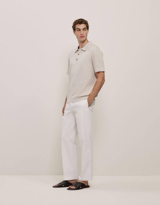 Trenery - Textured Cotton Tipped Knit Polo in Stone