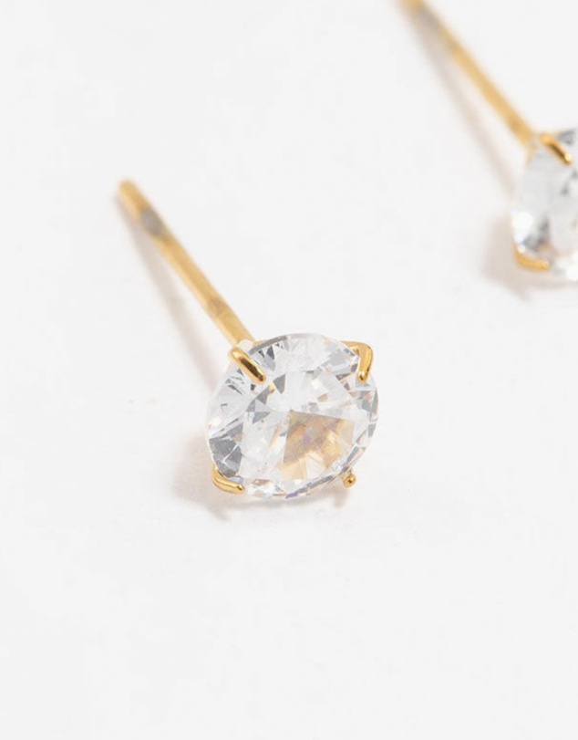 Lovisa - Waterproof Gold Plated Stainless Steel Cubic Zirconia Stud Earrings 5 MM