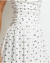 AERE - Lottie Spot Ruched Midi Dress