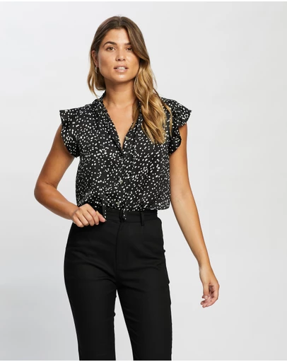 Atmos&Here - Ruffle Neck Button Through Top