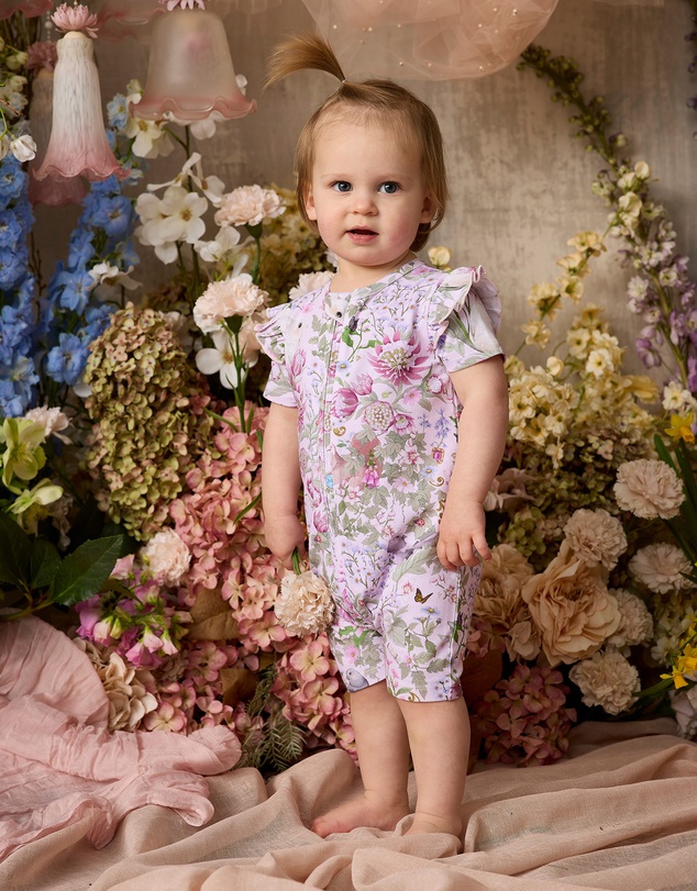 Fleur Harris - 'Heirloom Treasures' Precious Shorty Frill Coverall in Pink Multi