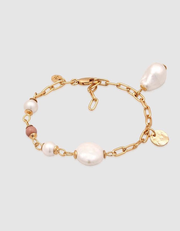 Elli Jewelry - Bracelet Rhodonite Shell Pearl 925 Sterling Silver Gold-Plated
