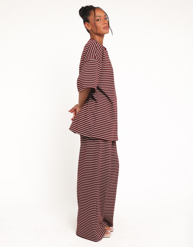 Petal & Pup - Wilda Knit Pant - Burgundy Cream Stripe