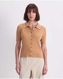 Sportscraft - Cotton Cable Short Sleeve Knit Top