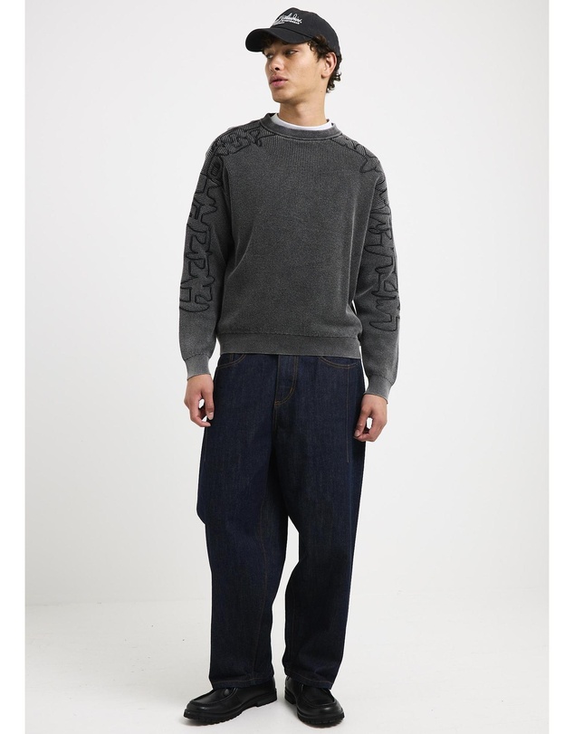 Black Noise White Rain - Scrawl Waffle Knit Jumper