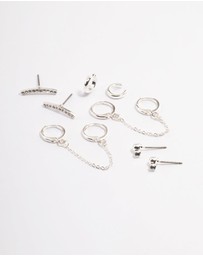 Lovisa - Silver Diamante Huggie Chain Earrings 5-Pack