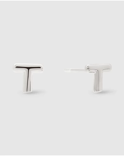 Wanderlust + Co - Alphabet Bubble Silver Stud Earrings - Letter T