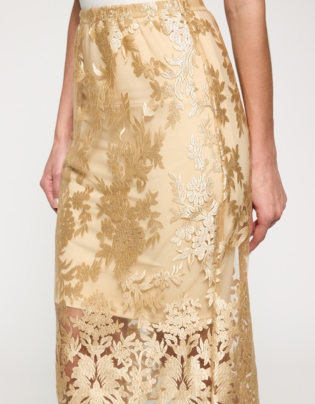 Lindsay Nicholas New York - Sheer Gold Lace Skirt with Nude Underskirt