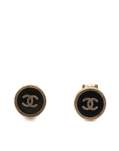 Pre-Loved by Azura Reborn - Pre-Loved Gold Plated and Enamel CC Round Button Clip On Earrings