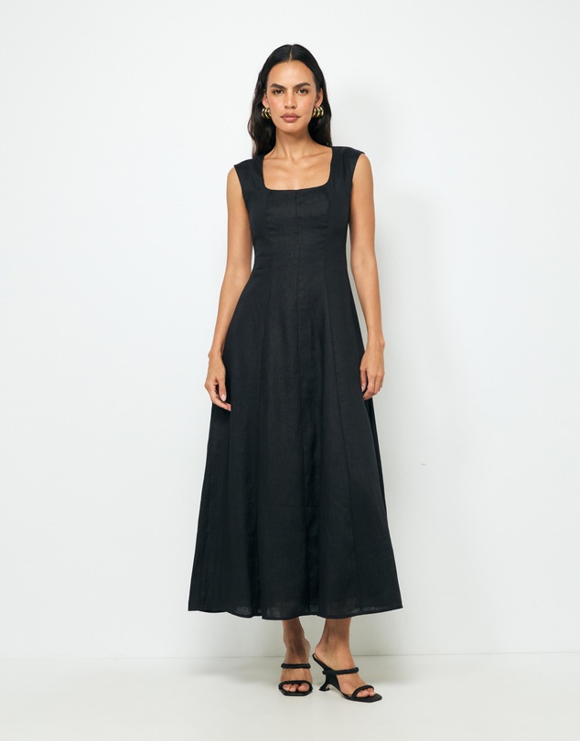 AERE - Chloe Panelled Linen Midi Dress