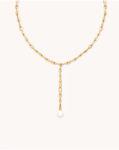 Astrid & Miyu - Infinite Pearl Bold Lariat 18ct Gold Plated Necklace