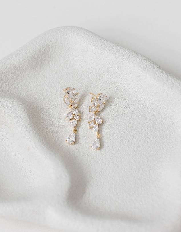 The White Collection - Clara - Gold Bridal Drop Earrings