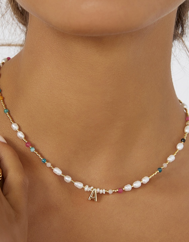 Arms Of Eve - Beaded Gemstone and Pearl Initial Necklace