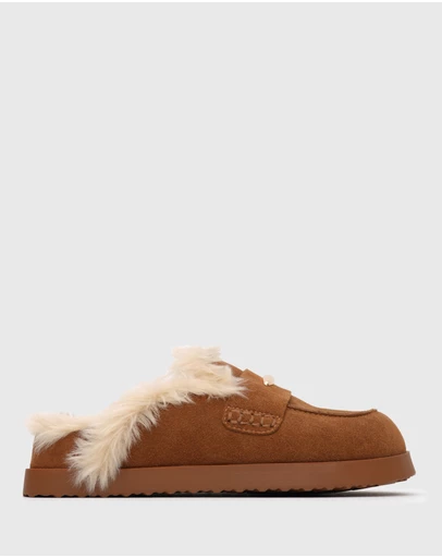 Betts - Toby Suede Leather Fur-Lined Mules
