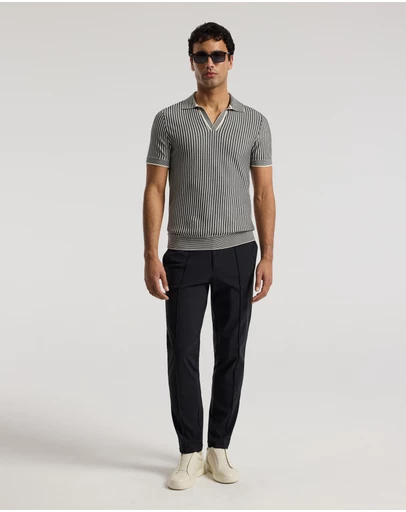 Calibre - Ribbed Technical Knit Stripe Polo Navy