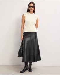 The Fated - Cam Leather Look Midi Skirt