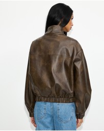Dazie - Benson Funnel Neck PU Bomber Jacket