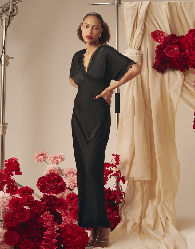 Forcast - Cleo Lace Trim Satin Dress